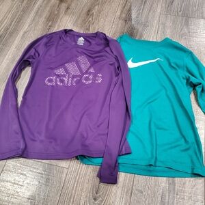 Girls Long Sleeve Shirts Size 10-12 Adidas & Nike Long Sleeve Tees Purple & Teal